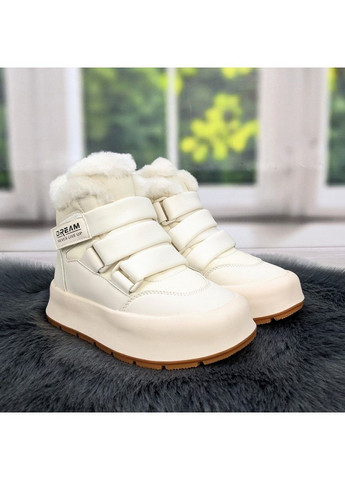 Молочные повседневные зимние ботинки зимние детские для девочки молочного цвета на липучках Tom.M