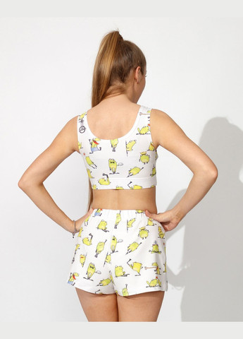 Белая всесезон пижама женская из кулира топ и шорты с принтом жабы Maybel