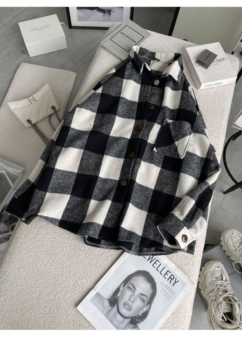 Черно-белая повседневный, вечерний, классическая, кэжуал рубашка в клетку FINO Mode с длинным рукавом