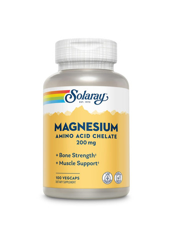 Магний Magnesium, 200 mg (Amino Acid Chelate Complex, Magnesium Oxide) 100 VegCaps Solaray (282745851)