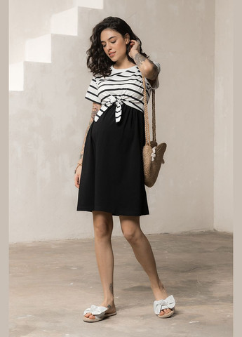 Чорно-білий бавовняна сукня для вагітних та годуючих з секретом годування чорна Юла мама