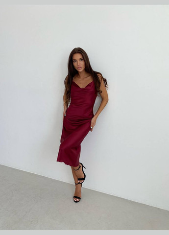 Бордовое вечернее шелковое платье меди на бретелях платье-комбинация MonCher