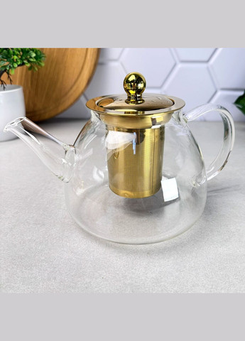 Скляний чайник 1 л на золотистій підставці для підігріву Dammann Золото No Brand (315436516)