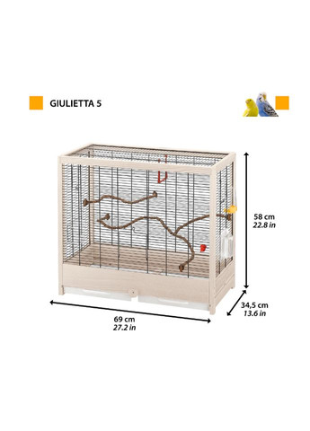Дерев'яна клітина для канарок та інших маленьких екзотичних птахів Giulietta 5 69x34,5x58 см 8010690119526 Ferplast (266623094)