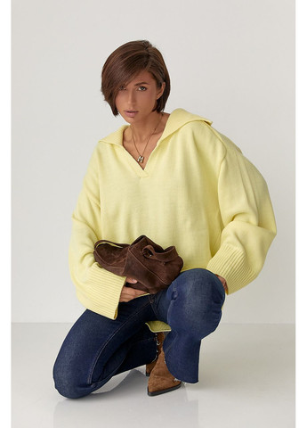 Лаймовый зимний вязаный свитер-поло свободного кроя Lurex