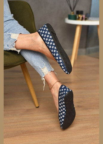 Женские балетки женские темно-синего цвета текстиль Let's Shop | тёмно-синие цветочные без декора текстиль (342416369)