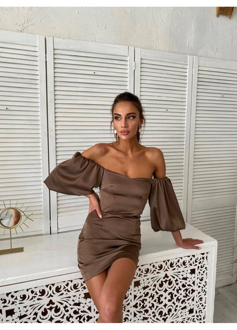 Светло-коричневое праздничный женское платье joanna с пышными рукавами (mil408) milirud