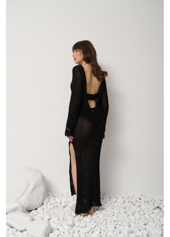 Черный комплект купальник женский сплошной rose черный + парео вязаное foam черное слитный Handy Wear