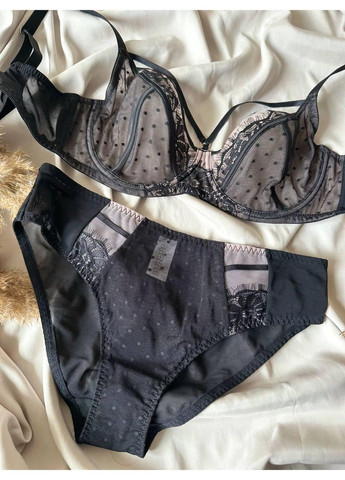 Чорний комплект бюстгальтер без поролону з трусиками сліп m013 hidden beauty чорний Diorella