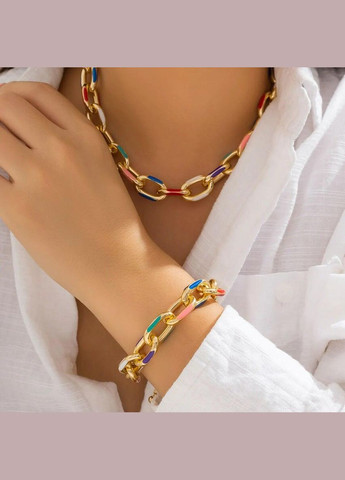 Комплект бижутерии женской украшения богемный цветной браслет и цепочка чокер (ожерелье) золотистый Fashion Jewelry (290664038)