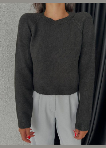 Черный демисезонный однотонный тёплый базовый черный свитер из турецкой вязки в универсальном размере 42-46, приятный к телу тёплый свитер No Brand 054-2