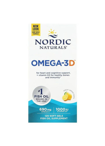 Жирні кислоти Omega-3D, 120 капсул - Лимон Nordic Naturals (325834766)