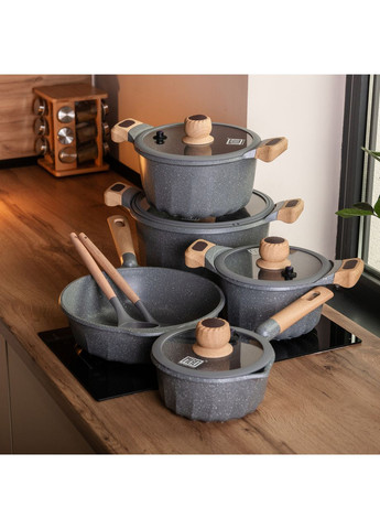 Набір посуду 4 каструлі із жароміцним склом для кухні алюмінієві каструлі з товстим дном ProDobro (364191722)