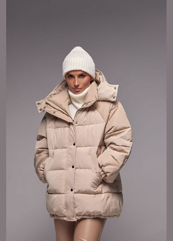 Бежевая зимняя зимняя куртка оверсайз с эко-пухом (3675) Bellise