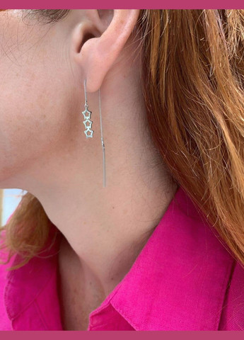 Серебряные серьги протяжки цепочки без камней Три Звезды серебро 925 пробы Родированное 54030 No Brand (306741934)