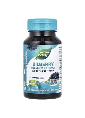 Черника, премиум экстракт, Bilberry, Premium Extract,, 90 вегетарианских капсул Nature's Way (322741247)