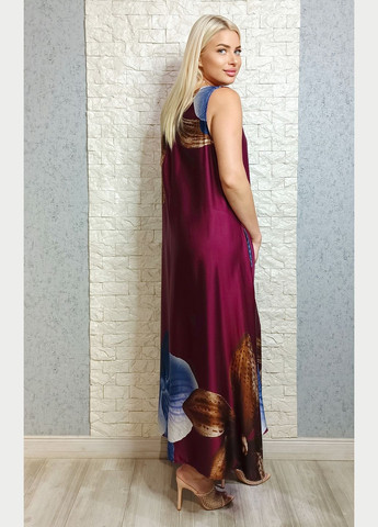 Бордовое повседневный, кэжуал платье а-силуэт LUX LUNA с цветочным принтом