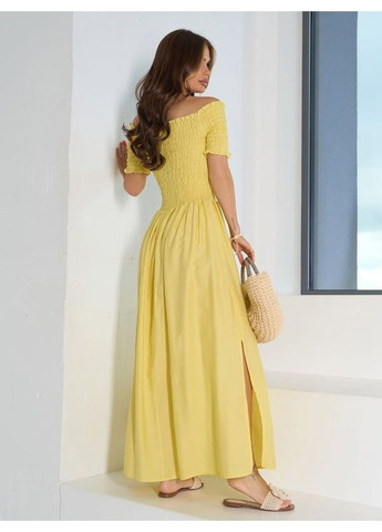 Комбінована сукня sa-633 жовта ISSA PLUS однотонна