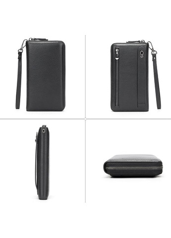 Мужской кожаный клатч с ручкой кошелек портмоне на молнии кожа черный Eton (316660123)