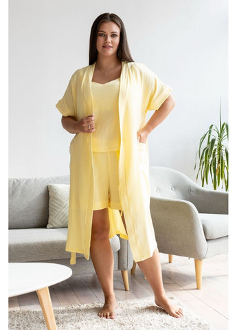 Жовтий демісезонний комплект мусліновий піжама та халат кж1808п жовтий MiaNaGreen