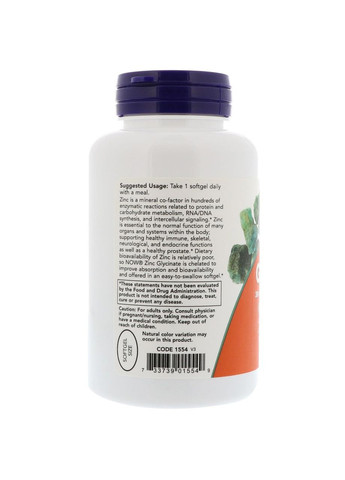 Цинк глицинат аминохелат,, 120 гельових капсул Now Foods (364312849)