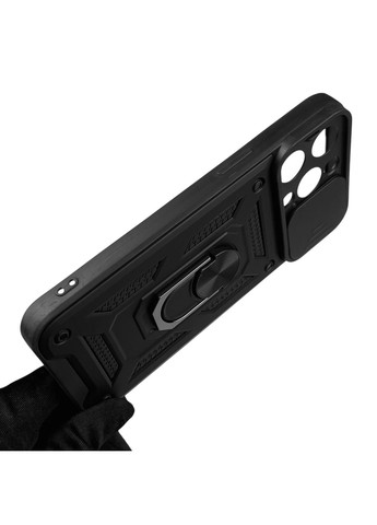 Чохол для iPhone 15 Pro Max броньований з кільцем-тримачем підставкою зі шторкою на айфон 15 про макс чорний rg1 Apple (366234664)