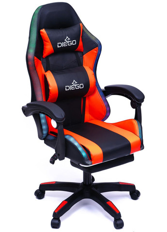 Крісло геймерське з підставкою для ніг і підсвіткою + масаж чорно-червоне Diego (340311542)