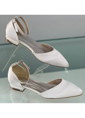 Жіночі жіночі балетки весільні атласні з брошкою перли бант (знімається) - б-0002-2 | білі однотонні брошка текстиль (356117128)