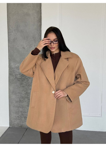 Бежеве демісезонне Утеплене пальто-піджак оверсайз (заміри в описі) GD/GL Модний простір