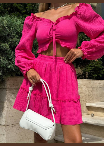 Жіночий двійка блуза і спідниця рожевий No Brand костюм (322425663)