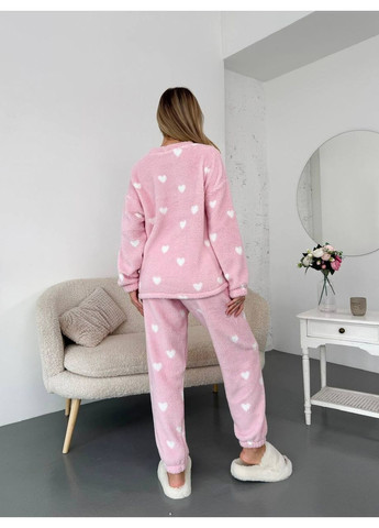 Рожева зимня піжама 1702 домашній костюм,хутро тедді,штани та кофта Україна