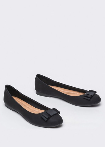 Жіночі балетки зі штучного матеріалу з бантом чорні Dressa | чорні однотонні (331022531)