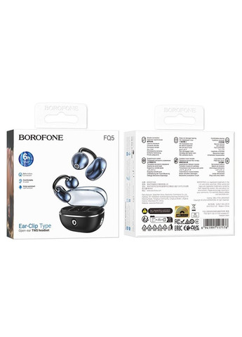 Бездротові навушники FQ5 Spirit clip-on true wireless BT headset Black Borofone (323122514)