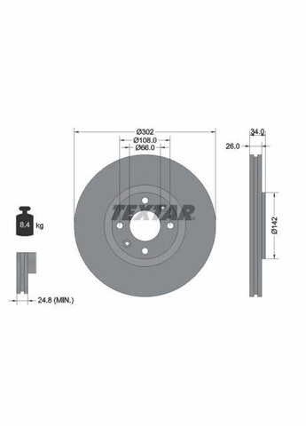 Диск гальмівний (передній) Citroen C4/ Peugeot 207/307 1.6-2.0i 04- (302x26) PRO 92133203 UA63 No Brand (339630212)