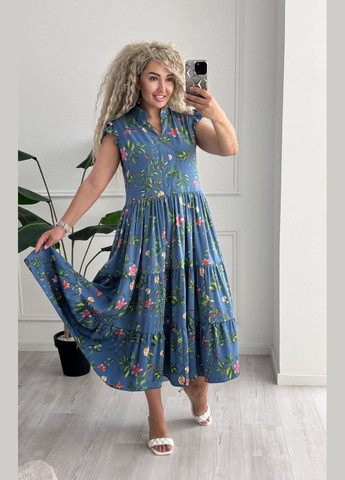 Синее повседневный, кэжуал женское платье Україна с цветочным принтом