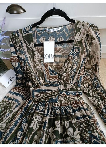 Комбинированное короткое платье с принтом и металлизированным эффектом Zara