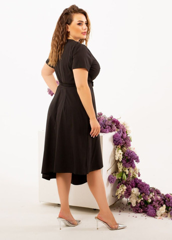 Чорна повсякденний повсякденна жіноча сукня на запах на запах No Brand однотонна
