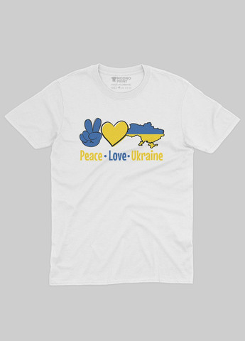Белая демисезонная футболка для мальчика с патриотическим принтом peace love ukraine (ts001-2-whi-005-1-040) Modno