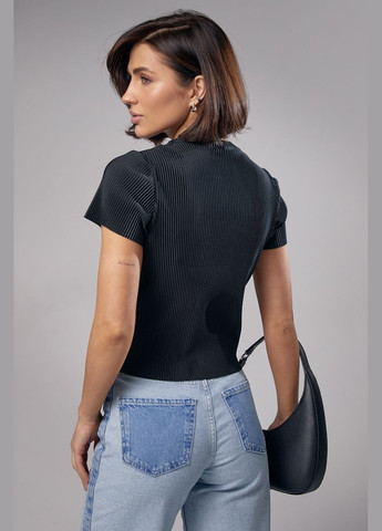 Чорна літня жіноча футболка з плісування Lurex