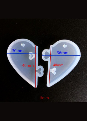 Набір форм для епоксидної смоли Молди підвіски половинки серця Білий 6.5 см х 4 см х 0.6 см Finding (316660086)