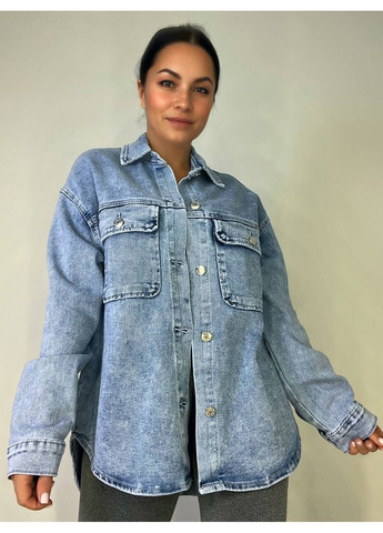 Сорочка жіноча 2029 джинсова оверсайз широка накладені кишені блакитна Dicesil (324019770)