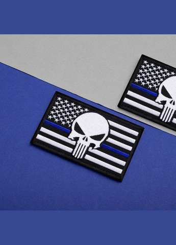 Набор шевронов 2 шт. с липучкой Череп Карателя Флаг США синяя полоска, полицейский 5х8 см, патч нашивка IDEIA (300229032)