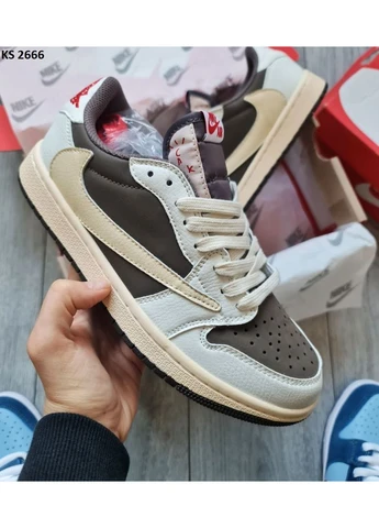 Комбіновані літні кросівки nike air jordan 1 retro low og sp travis scott mocha найк аір джордан No Brand