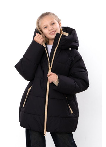 Черная зимняя зимняя куртка для девочки юниор (оверсайз) с капюшоном (p-18520) Носи своє