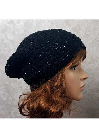 Вязаная шапка "Black star" для женщин чорная, эксклюзивный дизайн от, 50-58 см PRIGRIZ (369165098)