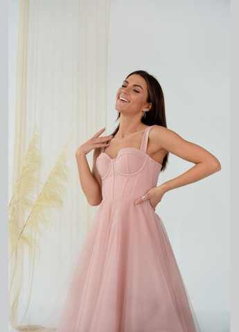 Розовое вечернее платье с юбкой-солнце ODDI однотонное