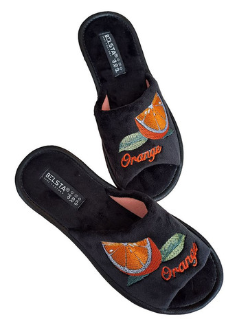 Черные тапочки женские открытые велюровые Белста с вышивкой