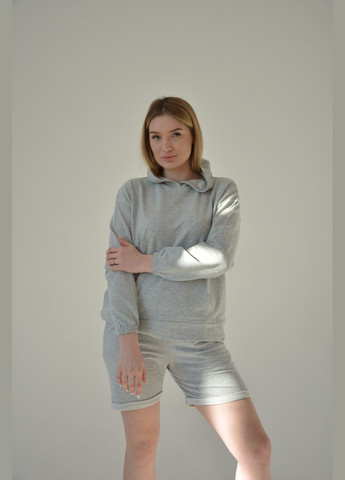 Сіра всесезон жіноча піжама, стильний костюм для дому (шорти) сіра (капюшон) світшот + шорти Sexen