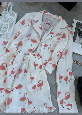 Белая всесезон комплект-пижама двойка рубашка + шорты No Brand