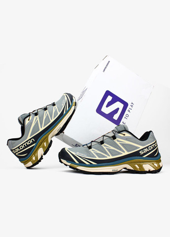 Синие демисезонные кроссовки мужские salomon xt-6 adv dover grey beige gore-tex | саломон хт-6 синие No Brand